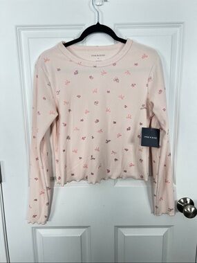 Pink Rose Light Pink Floral Ribbed Long-Sleeve Top